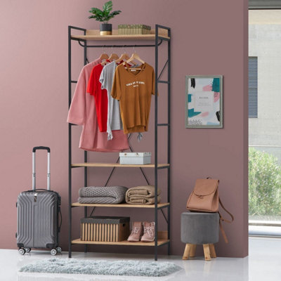 Open Wardrobe Riviera Oak Bedroom Furniture 4 Shelves Hanging Rail | DIY at B&Q