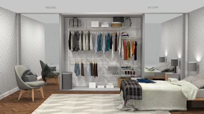 Open Wardrobe System with Shoe Storage & Baskets 246cm (W) Pull Out Shoe Rack