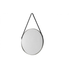 Opera Round Pewter Mirror with a Leather Strap