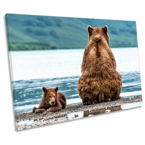 Opposites Brown Bears Family CANVAS WALL ART Print Picture (H)40cm x (W)61cm
