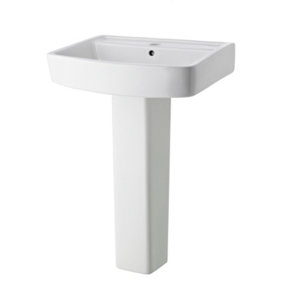 Optic Square 1 Tap Hole Basin & Full Pedestal - 600mm - Balterley