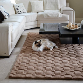Optical 3D Blush Wool Luxurious Modern Geometric Handmade Rug For Living Room Bedroom & Dining Room-120cm X 170cm