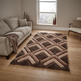 Optical 3D Brown Geometric Modern Shaggy Handmade Easy To Clean Rug For Dining Room Bedroom & Living Room-120cm X 170cm