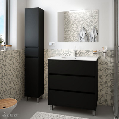 Optim Noir 800mm Floorstanding Vanity Unit - Matt Black