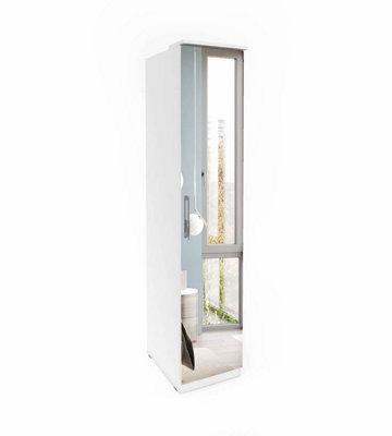 Optima 57 Hinged Wardrobe - Sleek White Gloss with Mirrored Front - W450mm x H2170mm x D630mm