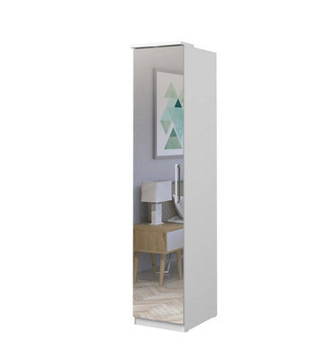 Optima 57 Hinged Wardrobe - Sleek White Gloss with Mirrored Front - W450mm x H2170mm x D630mm