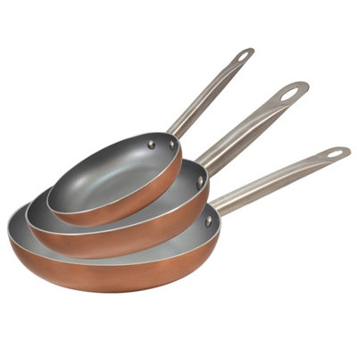 Optimum Plus Non-stick Press Aluminium Induction Frying Pan Set of 3 Copper