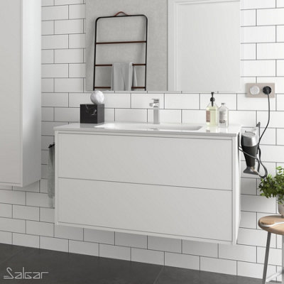 Optimus 1200 Wall Hung Vanity Unit + Basin - Matt White Price Comparisons | Compare The Build