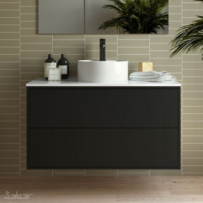 Optimus Noir 1000 Wall Hung Vanity Unit + Washbowl Basin - Matt Black Price Comparisons | Compare The Build