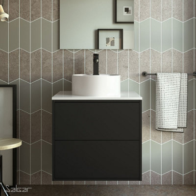 Optimus Noir 600 Wall Hung Vanity Unit + Washbowl Basin - Matt Black Price Comparisons | Compare The Build