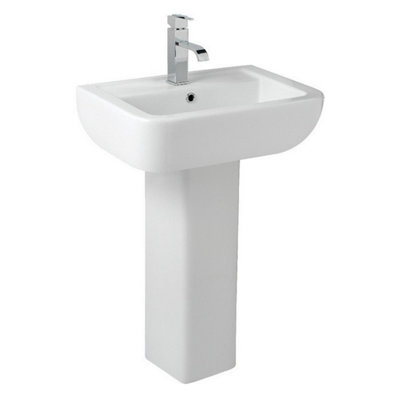 Options 600 550mm 1TH Basin Sink Full Pedestal Bathroom Cloakroom White Square