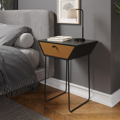 Options Apollo Metal 1 Drawer Bedside Cabinet With Copper Effect Drawer Black cabinet Handle And Legs