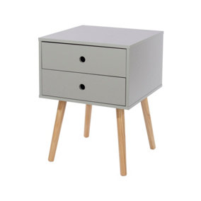 Options Grey scandia, 2 drawer & wood legs bedside cabinet