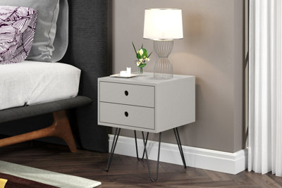 Options Grey Telford, 2 drawer bedside cabinet with metal hair pin legs