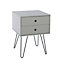 Options Grey Telford, 2 drawer bedside cabinet with metal hair pin legs