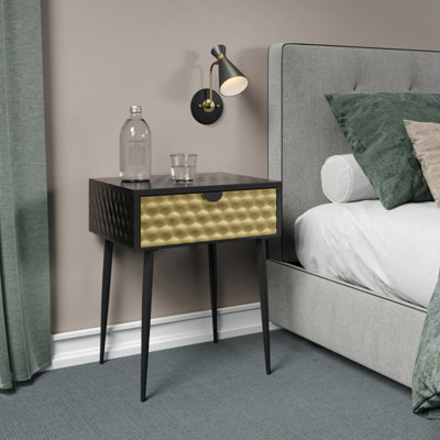 Options Jupiter Metal 1 Drawer Bedside Cabinet With Gold Colour Drawer Black Handle And Legs
