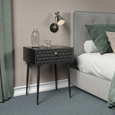 Options Saturn Metal 1 Drawer Bedside Cabinet Black With Gold Colour Handle