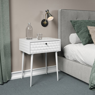 Options Saturn Metal 1 Drawer Bedside Cabinet  White With Gold Colour Handle