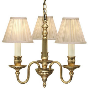 Opulent Hanging Ceiling Pendant Light Solid Brass Beige Shades 3 Lamp Chandelier