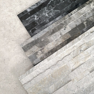 Oracle White Split Faced Stone Effect Porcelain Tile Pack of 4 Tiles 1.14m² (L)890mm (W)320mm