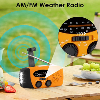 Orange 2000mAh Solar Hand Crank Emergency Radio with Emergency Light