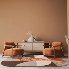 Orange Abstract Wool Handmade Luxurious Modern Geometric Rug Easy to clean Living Room and Bedroom-160cm X 230cm