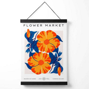 Orange and Blue Cosmos Flower Market Exhibition Medium Poster with Black Hanger