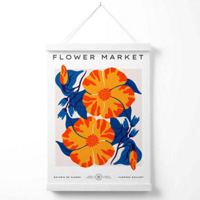 Orange and Blue Cosmos Flower Market Exhibition Poster with Hanger / 33cm / White