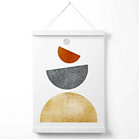 Orange and Yellow Semi Circles Mid Century Geometric Poster with Hanger / 33cm / White