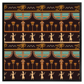 Orange & black hieroglyphs (Picutre Frame) / 30x30" / Brown