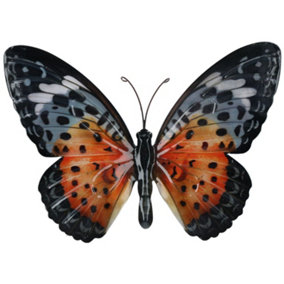 Orange & Black Metal Butterfly Garden/Home Wall Art Ornament 35x25cm