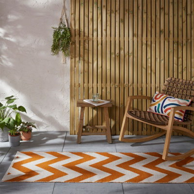 Orange Brittany Chevron Runner Indoor / Outdoor Patio Rug - Extra Long 67x300cm