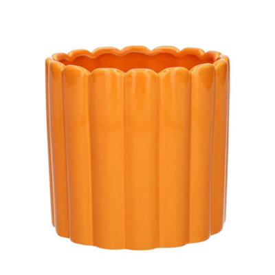 Orange Ceramic Indoor Plant Pot. H13.5 x W14cm