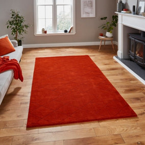 Orange Chequered , Geometric Luxurious , Modern , Plain , Wool Easy to Clean Rug for Bedroom, Living Room - 120cm X 170cm