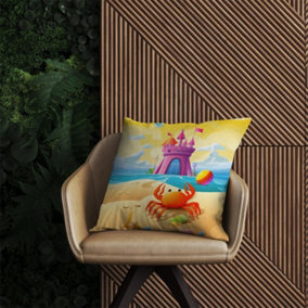 Orange Crab On A Beach Holiday Outdoor Cushion 60cm x 60cm