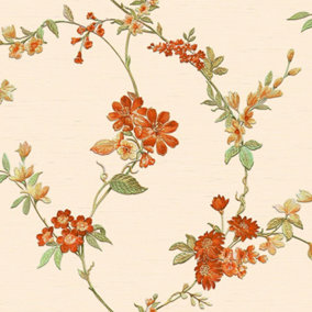 Orange Cream Floral Wallpaper Textured Embossed Metallic Paste The Wall Vinyl