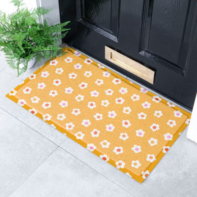 Orange Daisy Pattern Indoor & Outdoor Doormat - 70x40cm | DIY at B&Q