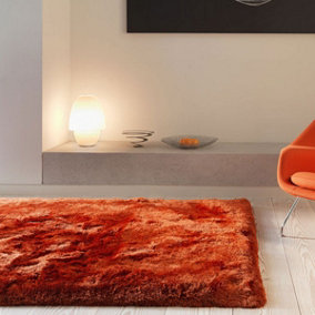 Orange Easy to clean Plain Handmade , Luxurious , Modern , Plain , Shaggy , Sparkle Rug for Living Room, Bedroom - 120cm X 170cm