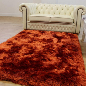 Orange Easy to clean Plain Handmade , Luxurious , Modern , Plain , Shaggy , Sparkle Rug for Living Room, Bedroom - 140cm X 200cm
