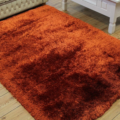 Orange Easy to clean Plain Handmade , Luxurious , Modern , Plain , Shaggy , Sparkle Rug for Living Room, Bedroom - 140cm X 200cm