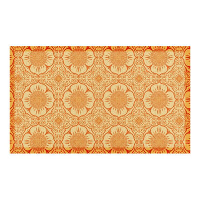 Orange Floral Pattern Indoor & Outdoor Doormat - 70x40cm