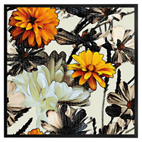 Orange flower print (Picutre Frame) / 24x24" / Black