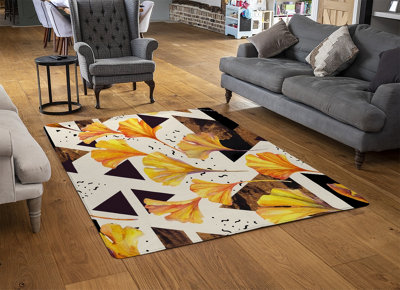 Orange Flowers And Triangles Special Soft Home Rug