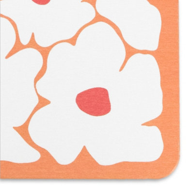 Orange Flowers White Stone Non Slip Bath Mat - 4