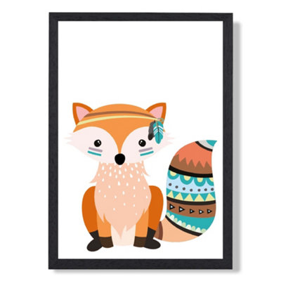 Orange Fox Tribal Animal Framed Print SIZE: A2 with Black Frame