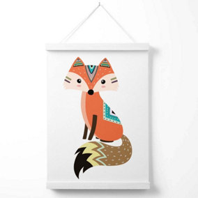 Orange Fox Tribal Animal Poster with Hanger / 33cm / White