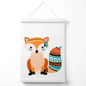 Orange Fox Tribal Animal Poster with Hanger / 33cm / White