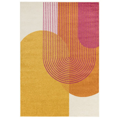 Orange Funky Modern Easy to Clean Abstract Rug For Dining Room -200cm X 290cm