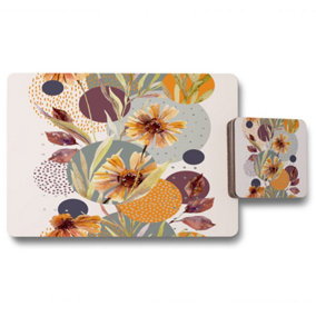 Orange Geometric With Flowers (Placemat & Coaster Set) / Default Title