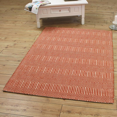 Orange Geometric Wool Modern Handmade Easy to Clean Rug for Living Room and Bedroom-120cm X 170cm